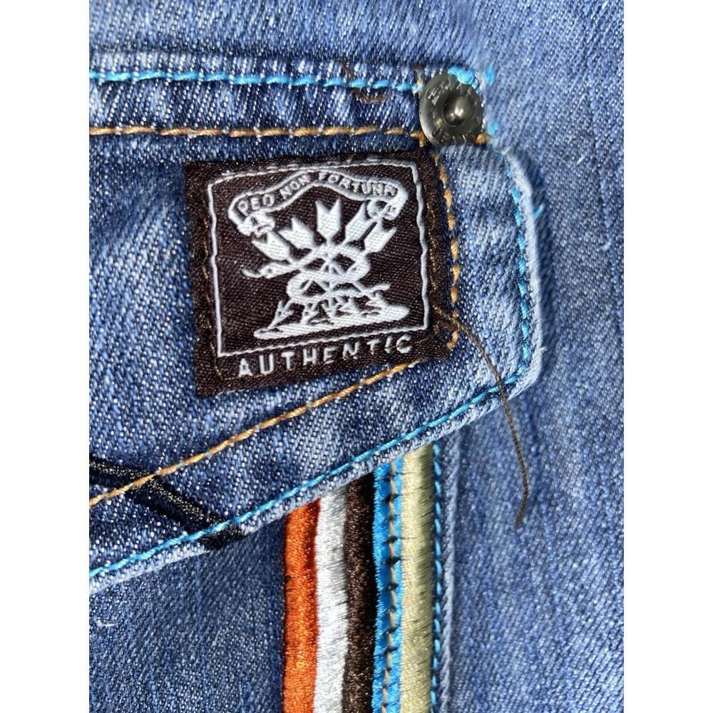 Vintage Y2K Red Ape Embroidered Denim Jean Shorts Size 38 Baggy Hip Hop Plaid - Picture 6 of 16